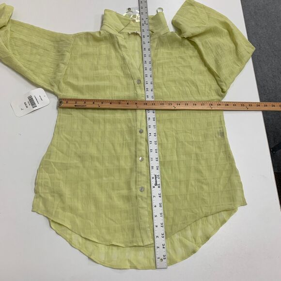 NewIn Shirt Womens M Medium Lime Light Semi Sheer Button Front Johnny Collar - Picture 9 of 15